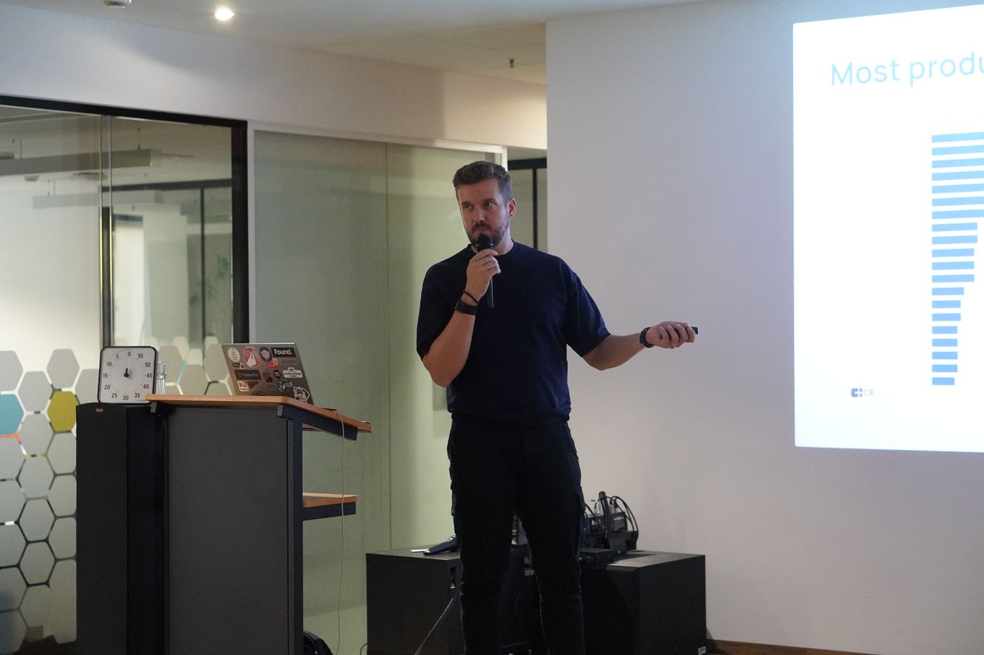 Aleksander Uznański giving a talk on the 3W Loop at Product Peak Wrocław