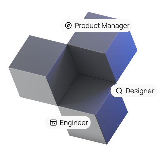 Product Trio visual — PM, Designer, and Engineer working together